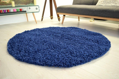 Bravich Navy Thick Shaggy Circle Rug - California - 120Cm - image 1