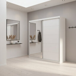 Vista 05 Sliding Door Wardrobe 150X200X61Cm Modern Wardrobe With Mirror White Mat Finish - thumbnail 2