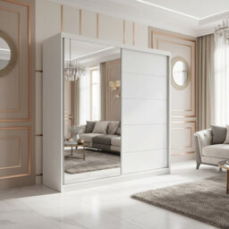Vista 05 Sliding Door Wardrobe 150X200X61Cm Modern Wardrobe With Mirror White Mat Finish - thumbnail 1