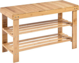 Mantraraj Bamboo Shoe Bench 3-Tier Shoe Rack Stand Seater Shoes Organizer Storage Shelf For Entryway, Hallway And Living Room