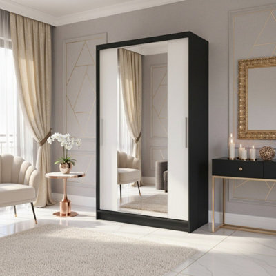 Costa Ii Sliding Door Wardrobe Modern Bedroom Storage With Mirror Spacious Hanging Shelving Unit Sleek Design Black White - image 1