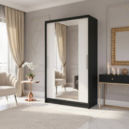 Costa Ii Sliding Door Wardrobe Modern Bedroom Storage With Mirror Spacious Hanging Shelving Unit Sleek Design Black White - thumbnail 1