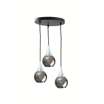 Luminosa Lighting Luminosa Lacrima Cluster Pendant Ceiling Light Black, Silver Smoky Glass Shade 3X E27 - image 1