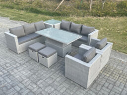 Fimous Rattan Garden Funiture Set Adjustable Rising Lifting Table Sofa Dining Set Lounge Chair Side Table Stool - thumbnail 1