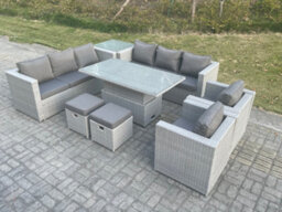 Fimous Rattan Garden Funiture Set Adjustable Rising Lifting Table Sofa Dining Set Lounge Chair Side Table Stool - thumbnail 2