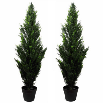 Leaf 120Cm Pair Of Artificial Cedar Cypress Topiary Uv Resistant - image 1