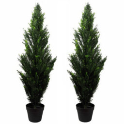 Leaf 120Cm Pair Of Artificial Cedar Cypress Topiary Uv Resistant