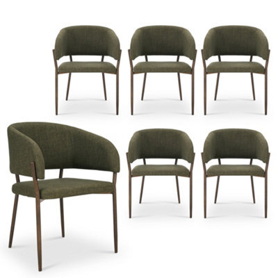 Vonhaus Dining Chairs Set Of 6, Upholstered Green Kitchen Chairs With Metal Legs, Cushioned Linen Effect For Dining Room, Oxford - image 1