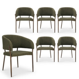 Vonhaus Dining Chairs Set Of 6, Upholstered Green Kitchen Chairs With Metal Legs, Cushioned Linen Effect For Dining Room, Oxford - thumbnail 1