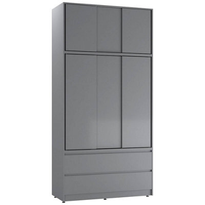 Urbn-Living Urbnliving 240Cm Height 6 Sliding Door 4 Drawer Grey Freestanding Wardrobe Clothes Storage Hanging Rail Bedroom - image 1
