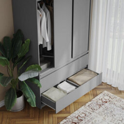Urbn-Living Urbnliving 240Cm Height 6 Sliding Door 4 Drawer Grey Freestanding Wardrobe Clothes Storage Hanging Rail Bedroom - thumbnail 7