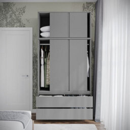 Urbn-Living Urbnliving 240Cm Height 6 Sliding Door 4 Drawer Grey Freestanding Wardrobe Clothes Storage Hanging Rail Bedroom - thumbnail 6