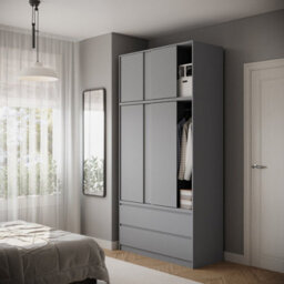 Urbn-Living Urbnliving 240Cm Height 6 Sliding Door 4 Drawer Grey Freestanding Wardrobe Clothes Storage Hanging Rail Bedroom - thumbnail 3