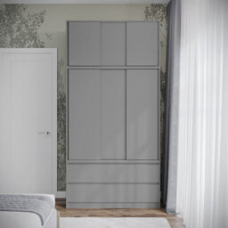 Urbn-Living Urbnliving 240Cm Height 6 Sliding Door 4 Drawer Grey Freestanding Wardrobe Clothes Storage Hanging Rail Bedroom - thumbnail 5