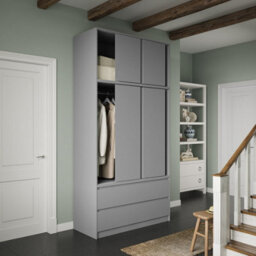 Urbn-Living Urbnliving 240Cm Height 6 Sliding Door 4 Drawer Grey Freestanding Wardrobe Clothes Storage Hanging Rail Bedroom - thumbnail 4
