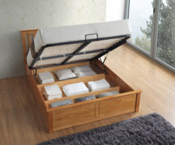 Save On Goods UK 5Ft King Size Ottoman Gas Lift Up Storage Oak Finish Wood Wooden Bed Frame.raise Up Underbed Storeage Solid Woodern Bedstead - thumbnail 3