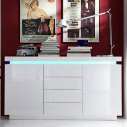 Furniture in Fashion Odessa White High Gloss Sideboard With 2 Door 4 Drawer And Led