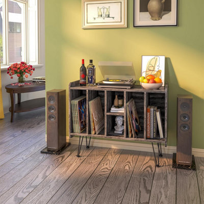 Huhote Three Tier Grey Vinyl Record Storage End Table Turntable Stand And Holder For 200 Albums Record Player Stand For Home - image 1