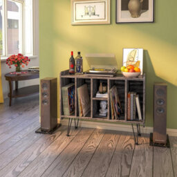 Huhote Three Tier Grey Vinyl Record Storage End Table Turntable Stand And Holder For 200 Albums Record Player Stand For Home