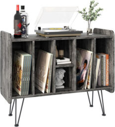 Huhote Three Tier Grey Vinyl Record Storage End Table Turntable Stand And Holder For 200 Albums Record Player Stand For Home - thumbnail 2