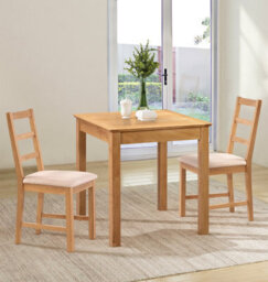 Hallowood Furniture Hereford Small Dining Table With 2 Ladder Back Oak Chairs (Beige Seat) - thumbnail 1