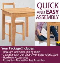 Hallowood Furniture Hereford Small Dining Table With 2 Ladder Back Oak Chairs (Beige Seat) - thumbnail 7
