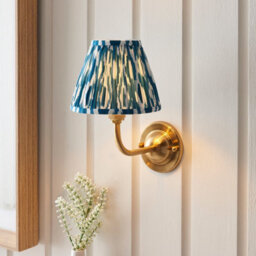 Luminosa Lighting Luminosa Dome Arc Brushed Aged Brass Plate Wall Light With Marlin Blue Fabric Ikat Shade 16Cm B22 - thumbnail 2