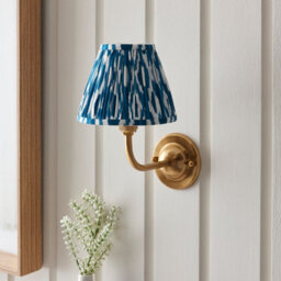 Luminosa Lighting Luminosa Dome Arc Brushed Aged Brass Plate Wall Light With Marlin Blue Fabric Ikat Shade 16Cm B22 - thumbnail 3