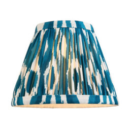 Luminosa Lighting Luminosa Dome Arc Brushed Aged Brass Plate Wall Light With Marlin Blue Fabric Ikat Shade 16Cm B22 - thumbnail 6