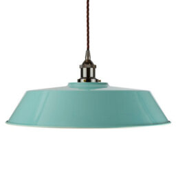 Duck Egg Blue Large Chancery Painted Dome Pendant Light With Black Nickel Lamp Holder And Brown Twisted Cable - Se Home - thumbnail 1
