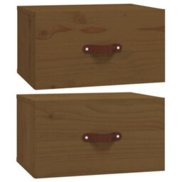 Berkfield Wall-Mounted Bedside Cabinets 2 Pcs Honey Brown 40X29.5X22 Cm - thumbnail 2