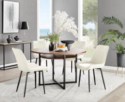 Furniturebox Uk Adley Brown Wood Storage Dining Table & 4 Cream Pesaro Black Leg Chairs - thumbnail 1