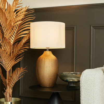 Litecraft Dennis Ceramic Hammered Table Lamp With White Shade - Antique Gold - image 1