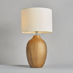 Litecraft Dennis Ceramic Hammered Table Lamp With White Shade - Antique Gold - thumbnail 3