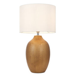 Litecraft Dennis Ceramic Hammered Table Lamp With White Shade - Antique Gold - thumbnail 2