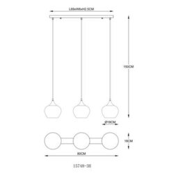 Luminosa Lighting Luminosa Sander Bar Pendant Ceiling Light Matt Black Blue Blending Glass Shade 3X E27 - thumbnail 7