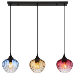 Luminosa Lighting Luminosa Sander Bar Pendant Ceiling Light Matt Black Blue Blending Glass Shade 3X E27 - thumbnail 3