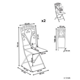 Beliani Set Of 2 Garden Chairs Nurra Folding Metal Grey - thumbnail 3