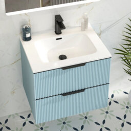 Royal Bathrooms Evora 700mm Powder Blue Fluted Wall Hung Bathroom Vanity Unit 2 Drawer With Ceramic Basin & Matt Black Handles - thumbnail 5