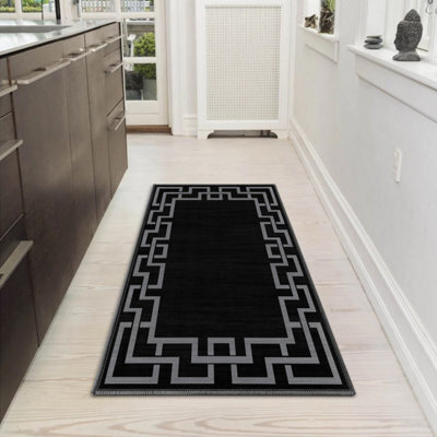 Aspire Homeware Cosy Soft Floor Rug, Non-Slip Area Mat, Bedroom Living Room Entryway Decorative Carpet Nico Black (L)110 X (W)60Cm