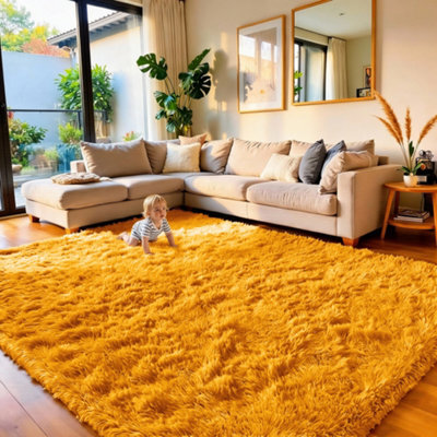 Aspire Homeware Non Slip Ochre Shaggy Rug Soft Fluffy Washable, Living Room And Dining Room Rug, (L)230Cm X (W)160Cm - image 1