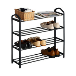Home Source Bowland 4 Tier Metal Plastic Shoe Storage Rack Hallway Entryway Shelving