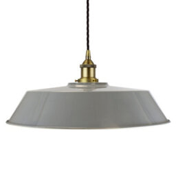 French Grey Large Chancery Painted Dome Pendant Light With Matt Antique Brass Lamp Holder And Black Twisted Cable - Se Home