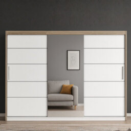 Alba Sliding Door Wardrobe Stylish Modern Storage With Mirror Body Sonoma Front White - thumbnail 2