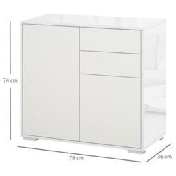 Homcom Side Cabinet With 2 Door Cabinet And 2 Drawer For Home Office, White - thumbnail 3