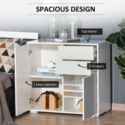 Homcom Side Cabinet With 2 Door Cabinet And 2 Drawer For Home Office, White - thumbnail 4
