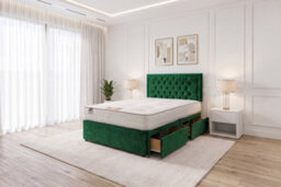 "Knight Sleep Ellis Emerald Plush Bed Set With Mattress, 2 Drawers Same Side & 24""headboard 6Ft - Super King" - thumbnail 1