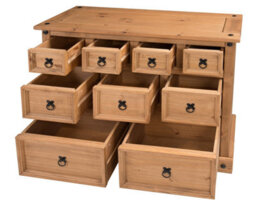 Mercers Furniture Corona 9 Drawer Merchants Chest Sideboard 4+3+2 Drawers Solid Wood Pine Wooden With Mexican Styling - thumbnail 3