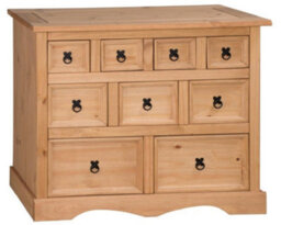 Mercers Furniture Corona 9 Drawer Merchants Chest Sideboard 4+3+2 Drawers Solid Wood Pine Wooden With Mexican Styling - thumbnail 2