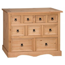 Mercers Furniture Corona 9 Drawer Merchants Chest Sideboard 4+3+2 Drawers Solid Wood Pine Wooden With Mexican Styling - thumbnail 1